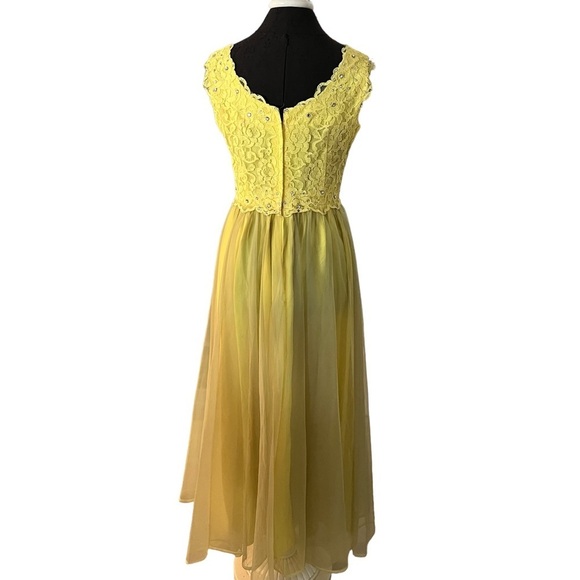 Vintage Ann’s Vogue Shop Cincinnati Yellow Princess Gown Lace Chiffon S/M 1960s - Picture 3 of 10